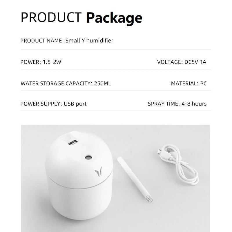 Mini umidificador de ar USB 250ml, difusor de aroma de óleos essenciais para casa, carro, ultrassônico, gerador de névoa, difusor com lâmpada LED colorida