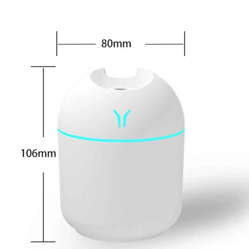Mini umidificador de ar USB 250ml, difusor de aroma de óleos essenciais para casa, carro, ultrassônico, gerador de névoa, difusor com lâmpada LED colorida