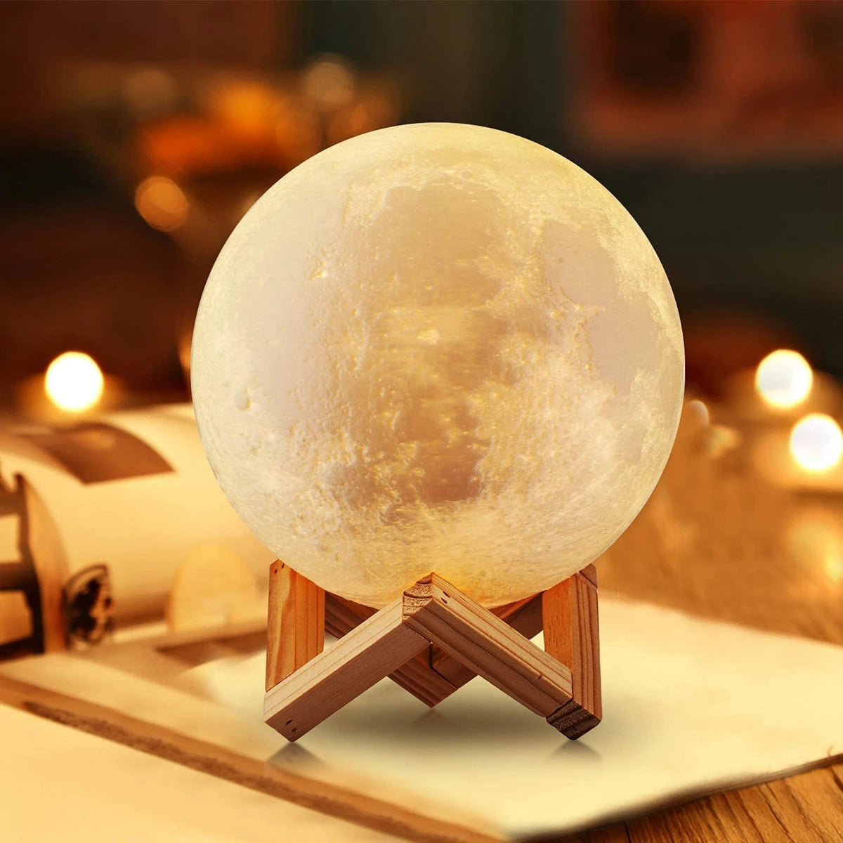 Lâmpada de lua LED de 8 cm, luz noturna alimentada por bateria com suporte, lâmpada estrelada, decoração de quarto, luzes noturnas, presente para crianças, lâmpada de lua