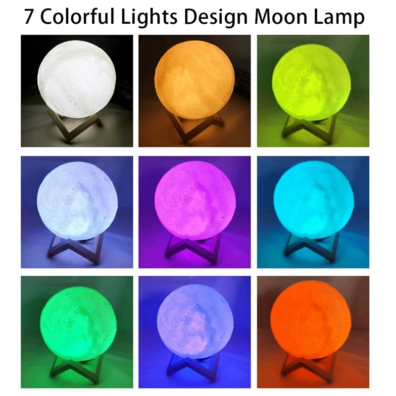 Lâmpada de lua LED de 8 cm, luz noturna alimentada por bateria com suporte, lâmpada estrelada, decoração de quarto, luzes noturnas, presente para crianças, lâmpada de lua