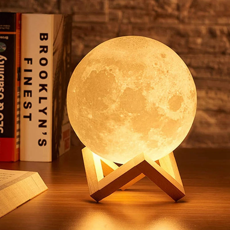 Lâmpada de lua LED de 8 cm, luz noturna alimentada por bateria com suporte, lâmpada estrelada, decoração de quarto, luzes noturnas, presente para crianças, lâmpada de lua