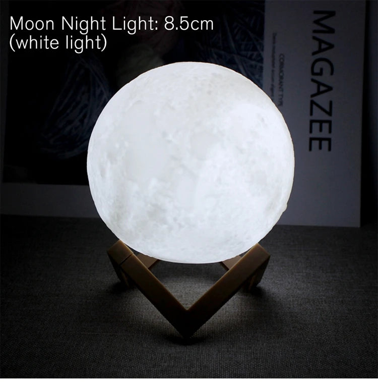Lâmpada de lua LED de 8 cm, luz noturna alimentada por bateria com suporte, lâmpada estrelada, decoração de quarto, luzes noturnas, presente para crianças, lâmpada de lua