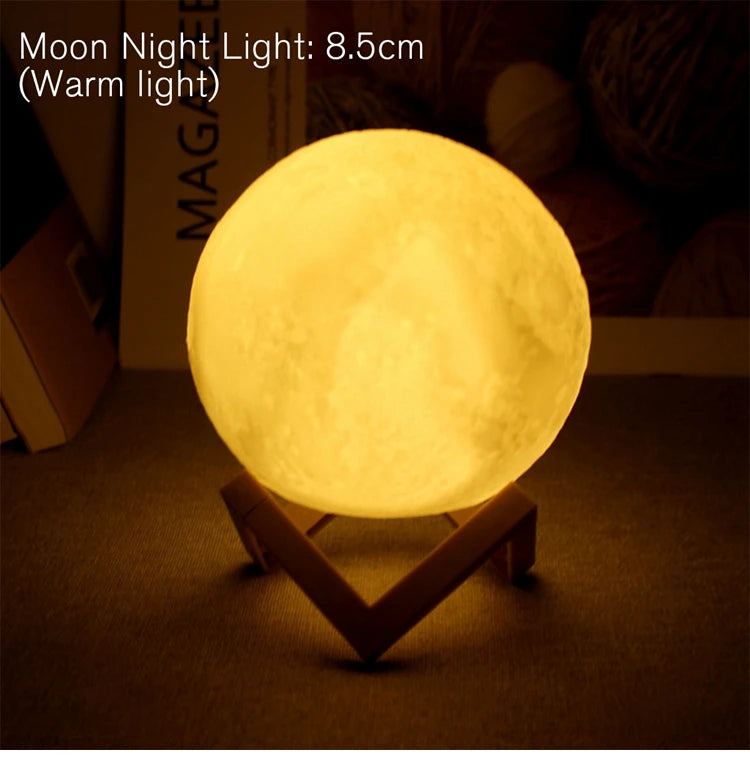 Lâmpada de lua LED de 8 cm, luz noturna alimentada por bateria com suporte, lâmpada estrelada, decoração de quarto, luzes noturnas, presente para crianças, lâmpada de lua