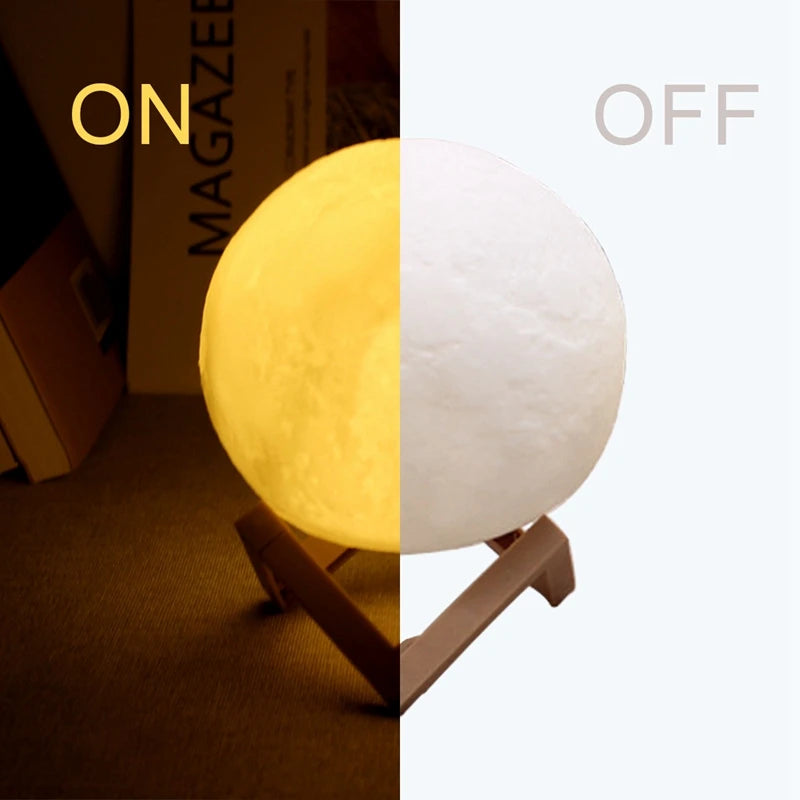 Lâmpada de lua LED de 8 cm, luz noturna alimentada por bateria com suporte, lâmpada estrelada, decoração de quarto, luzes noturnas, presente para crianças, lâmpada de lua