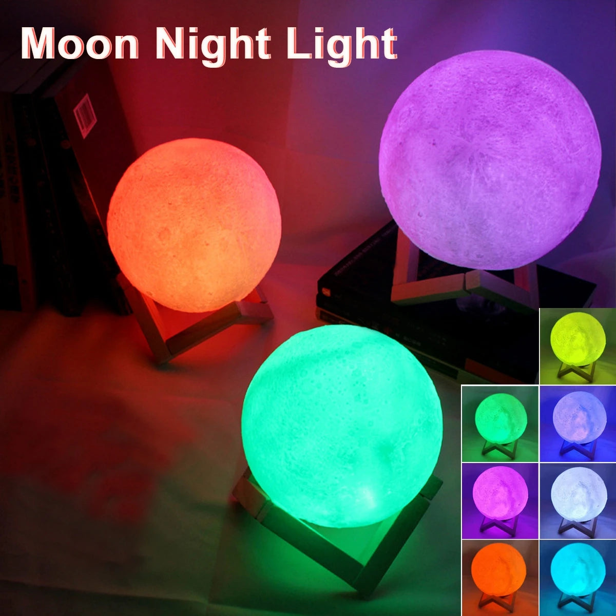 Lâmpada de lua LED de 8 cm, luz noturna alimentada por bateria com suporte, lâmpada estrelada, decoração de quarto, luzes noturnas, presente para crianças, lâmpada de lua