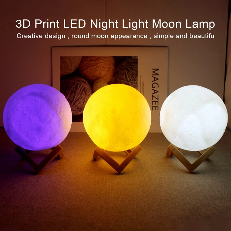 Lâmpada de lua LED de 8 cm, luz noturna alimentada por bateria com suporte, lâmpada estrelada, decoração de quarto, luzes noturnas, presente para crianças, lâmpada de lua