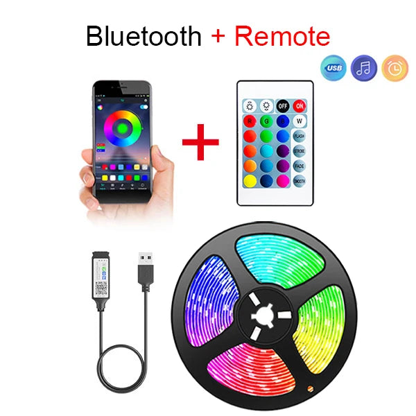 Fita LED Bluetooth USB 5050 SMD 5V USB RGB Luzes Fita LED Flexível Fita RGB Autoadesiva TV Desktop Diodo