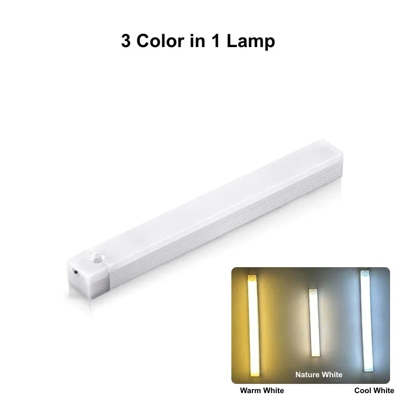 Luz noturna com sensor de movimento LED, recarregável, de indução, portátil, sem fio, magnética, para armário, cozinha, sala de cabeceira