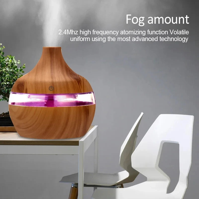 Umidificador elétrico, difusor de aromas de ar, umidificador de ar ultrassônico de madeira, aromaterapia com óleos essenciais, gerador de névoa fria para casa, 300ml