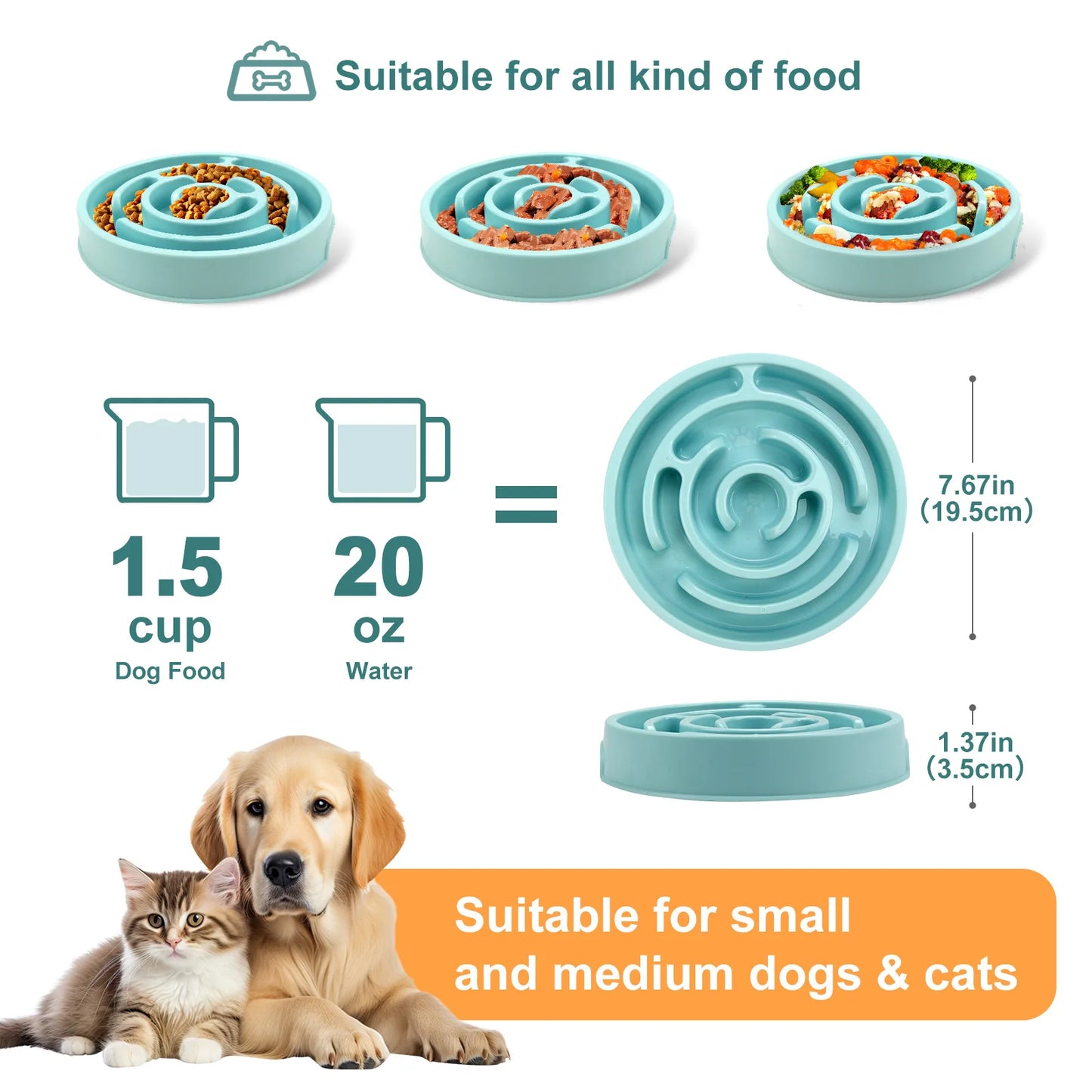 Tigela para comida lenta para animais de estimação - antiderrapante e durável - adequada para animais de estimação de todos os tamanhos