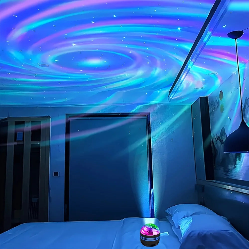 Lâmpada projetora de galáxia com céu estrelado, luz noturna LED com controle remoto, som ativo, carregamento USB de 5 V, 7 modos para decoração de festa de quarto infantil