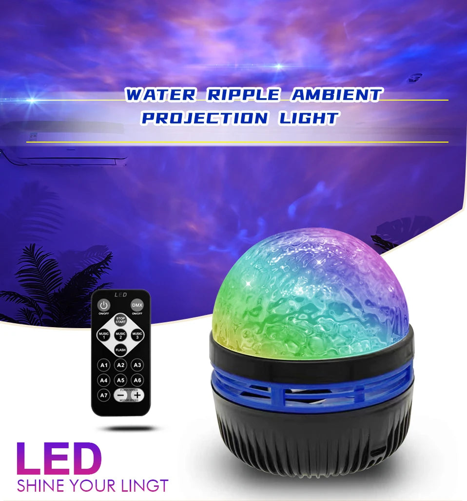 Lâmpada projetora de galáxia com céu estrelado, luz noturna LED com controle remoto, som ativo, carregamento USB de 5 V, 7 modos para decoração de festa de quarto infantil