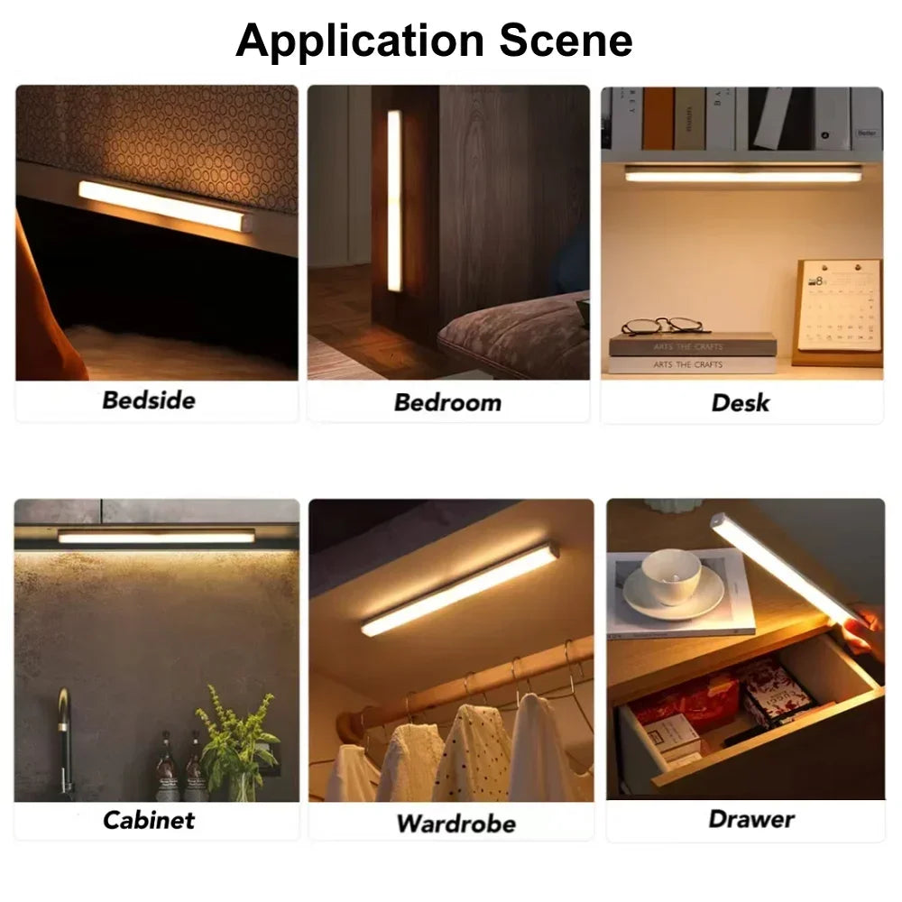 Luz noturna com sensor de movimento LED, recarregável, de indução, portátil, sem fio, magnética, para armário, cozinha, sala de cabeceira