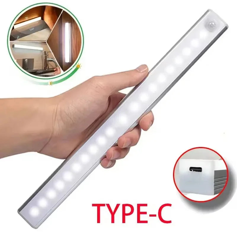 Luz noturna com sensor de movimento LED, recarregável, de indução, portátil, sem fio, magnética, para armário, cozinha, sala de cabeceira