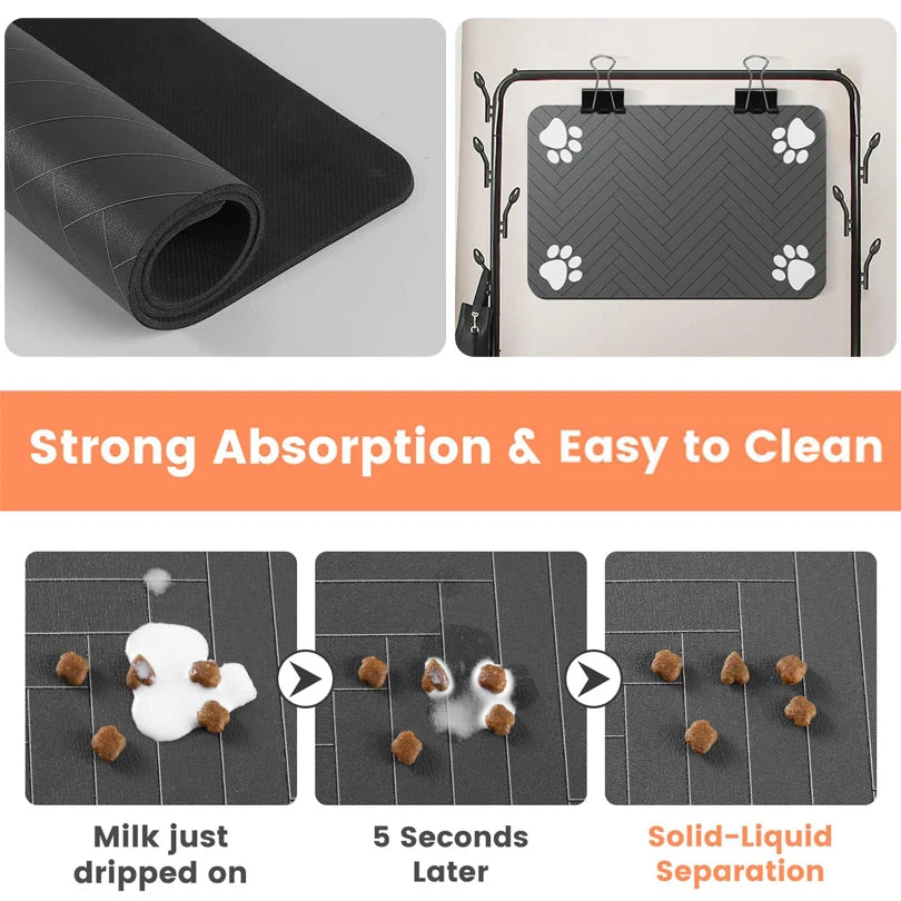 Tapete de mesa para alimentação de animais de estimação, , para tigela de comida e água, com revestimento de borracha à prova d'água, tapete de água de secagem rápida para cães e gatos