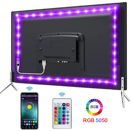 Fita LED Bluetooth USB 5050 SMD 5V USB RGB Luzes Fita LED Flexível Fita RGB Autoadesiva TV Desktop Diodo