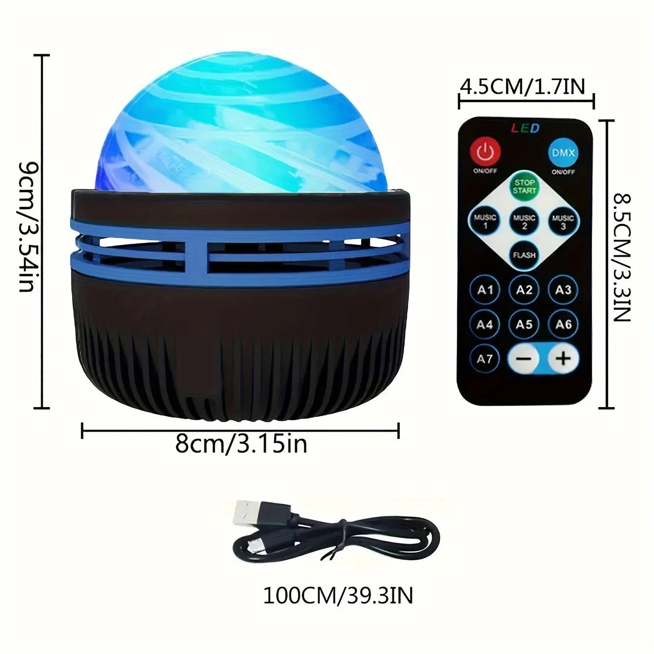 Lâmpada projetora de galáxia com céu estrelado, luz noturna LED com controle remoto, som ativo, carregamento USB de 5 V, 7 modos para decoração de festa de quarto infantil