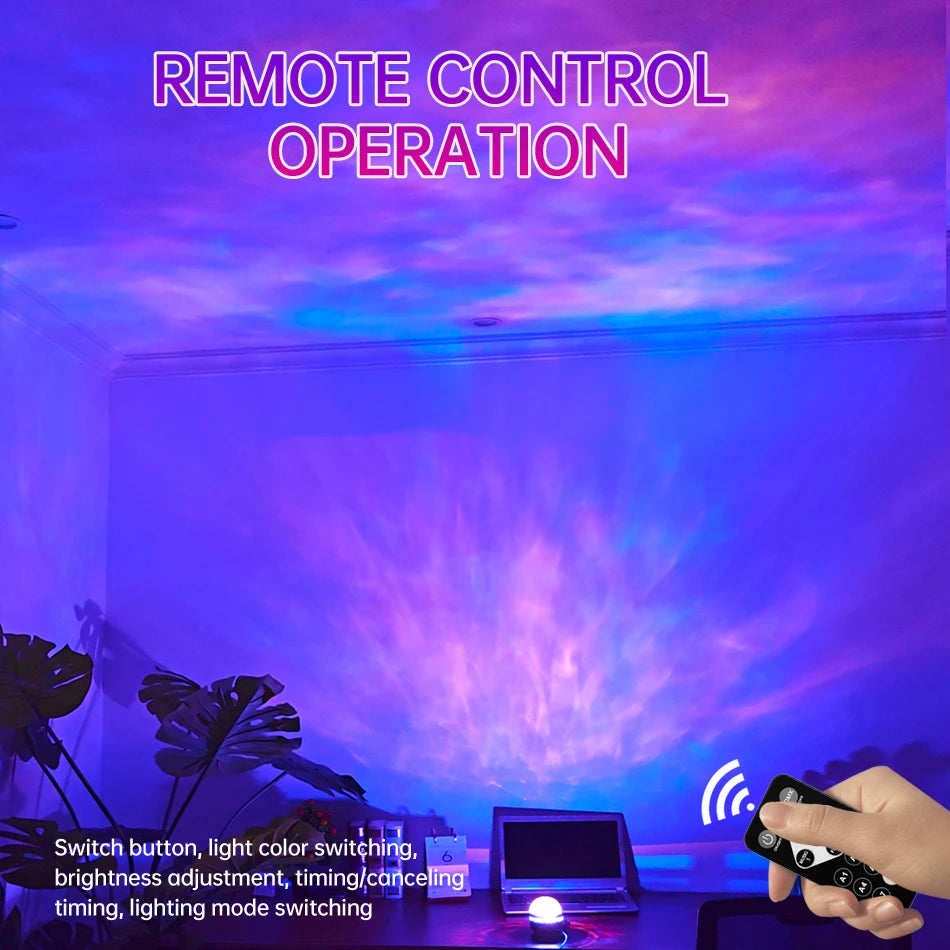 Lâmpada projetora de galáxia com céu estrelado, luz noturna LED com controle remoto, som ativo, carregamento USB de 5 V, 7 modos para decoração de festa de quarto infantil