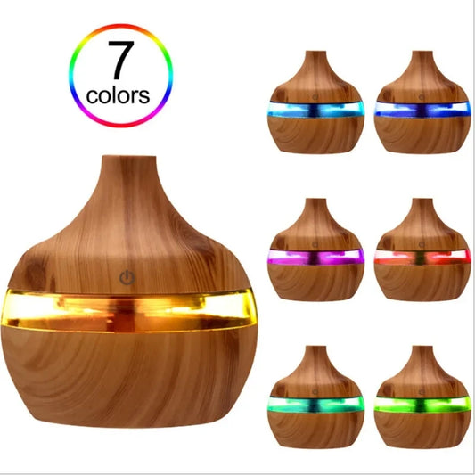 Umidificador elétrico, difusor de aromas de ar, umidificador de ar ultrassônico de madeira, aromaterapia com óleos essenciais, gerador de névoa fria para casa, 300ml