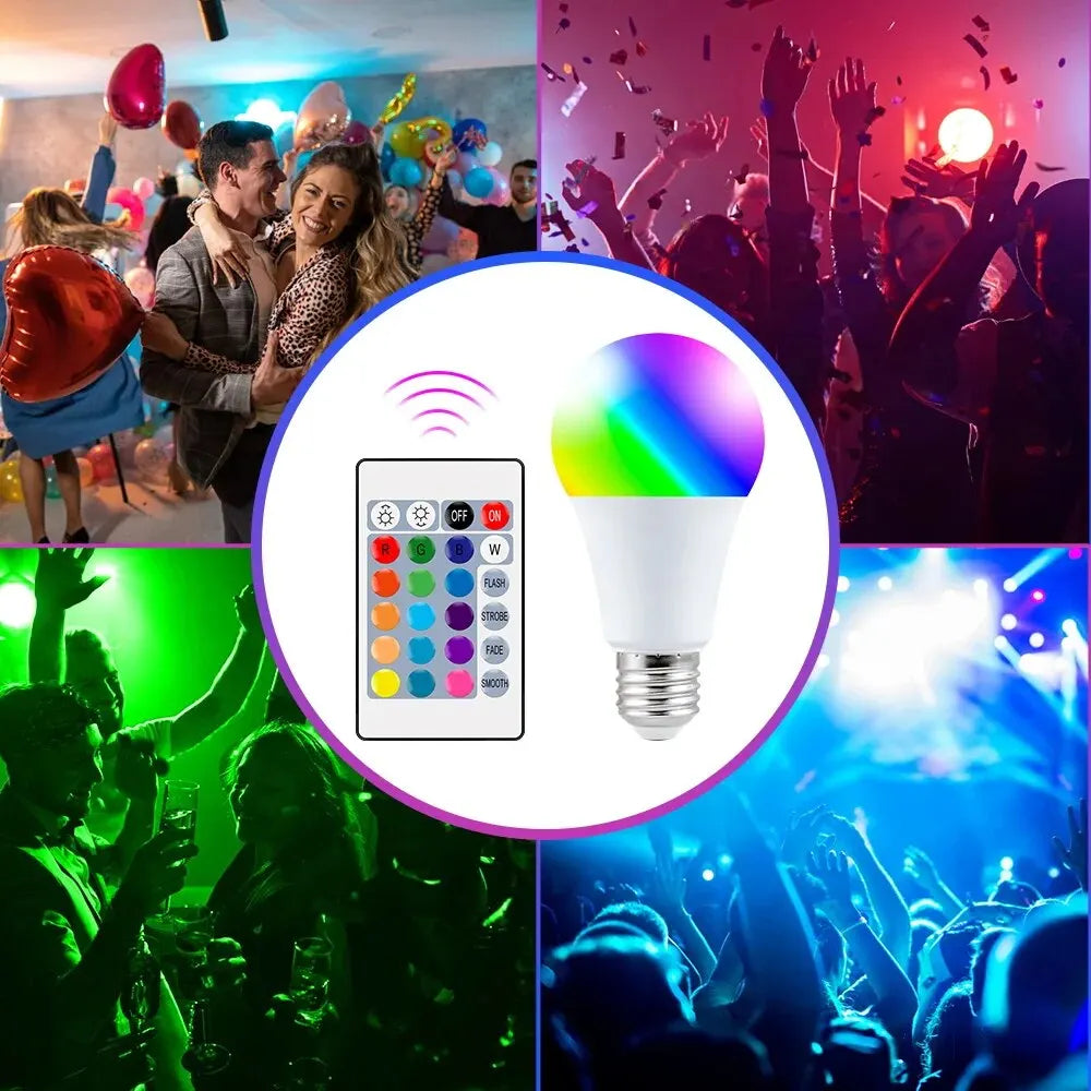 Lâmpada LED multicolorida E27 220V RGB de 16 cores, iluminação doméstica regulável, controle remoto de 24 teclas, lâmpada inteligente, luz ambiente