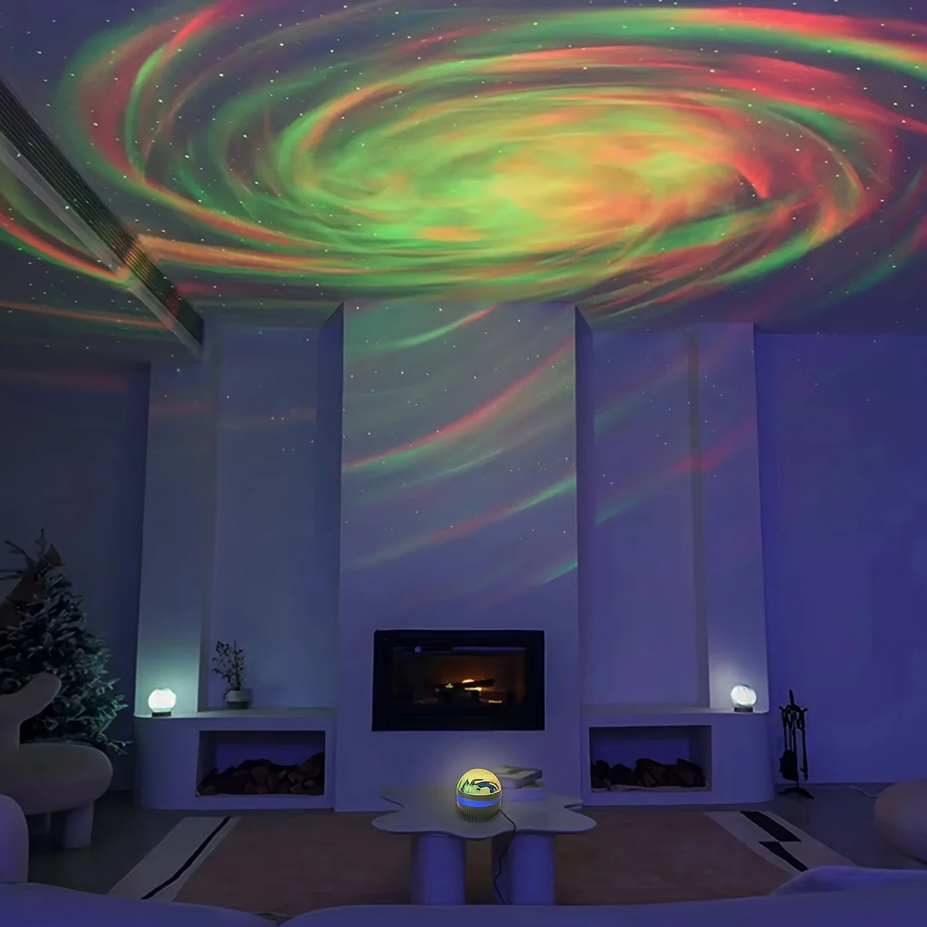 Lâmpada projetora de galáxia com céu estrelado, luz noturna LED com controle remoto, som ativo, carregamento USB de 5 V, 7 modos para decoração de festa de quarto infantil