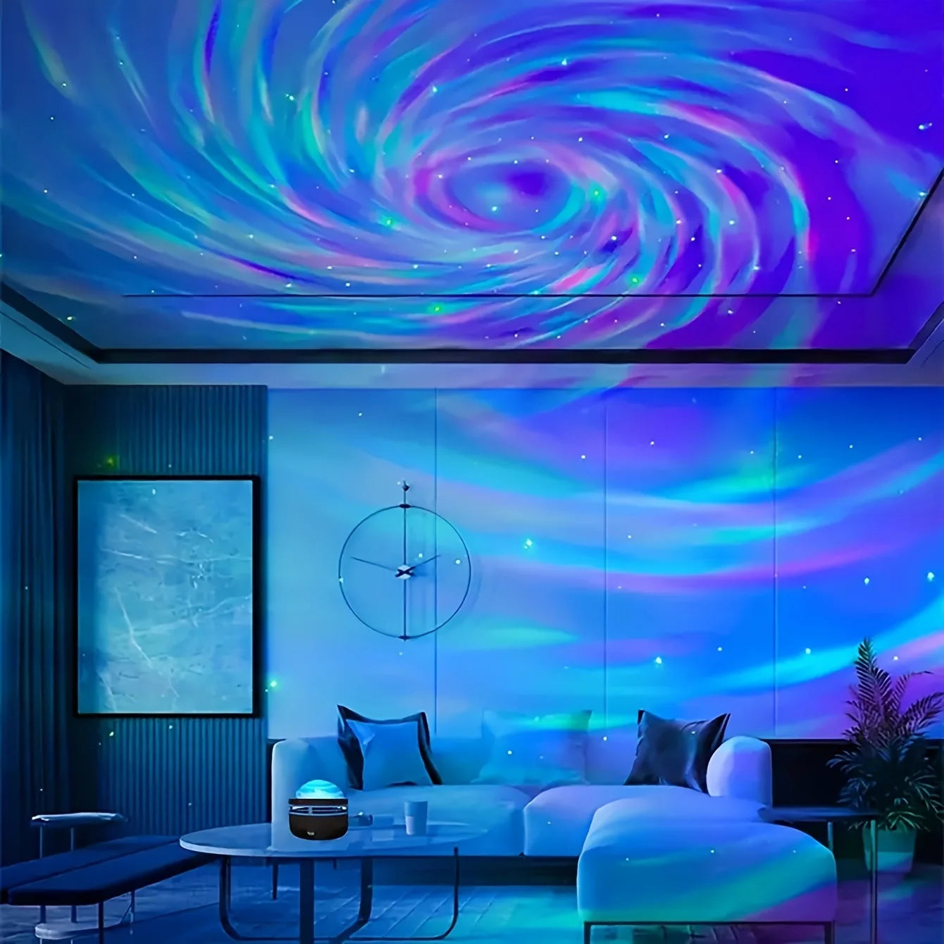 Lâmpada projetora de galáxia com céu estrelado, luz noturna LED com controle remoto, som ativo, carregamento USB de 5 V, 7 modos para decoração de festa de quarto infantil