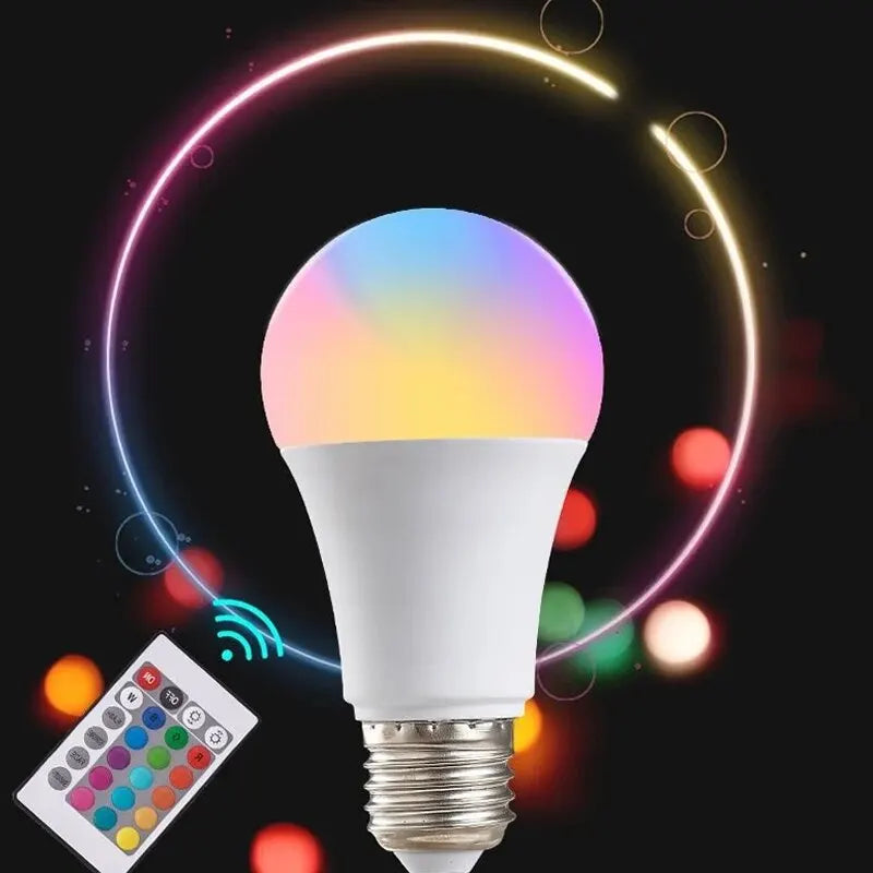 Lâmpada LED multicolorida E27 220V RGB de 16 cores, iluminação doméstica regulável, controle remoto de 24 teclas, lâmpada inteligente, luz ambiente