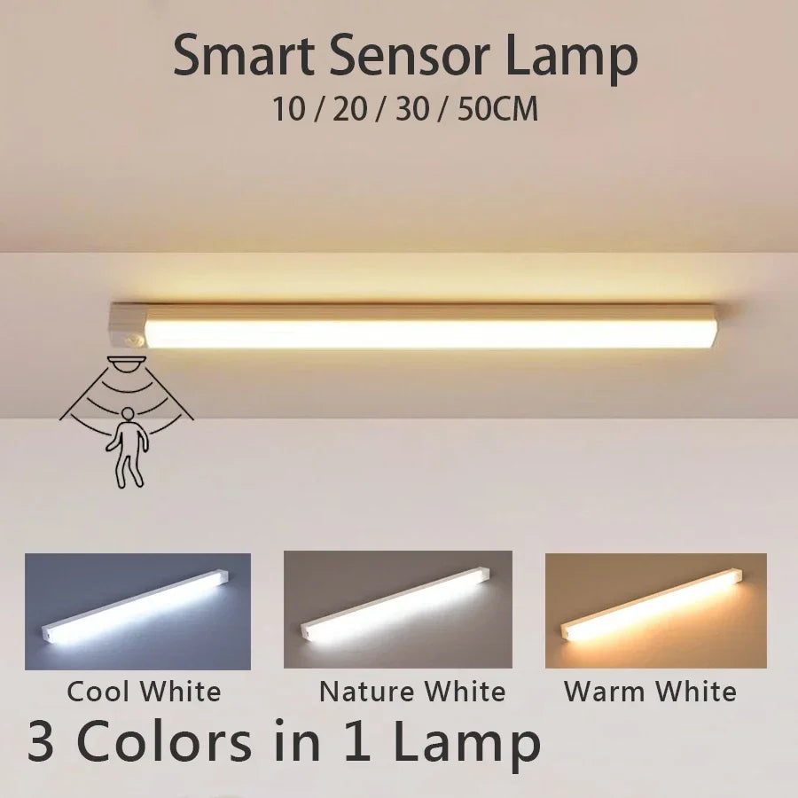 Luz noturna com sensor de movimento LED, recarregável, de indução, portátil, sem fio, magnética, para armário, cozinha, sala de cabeceira