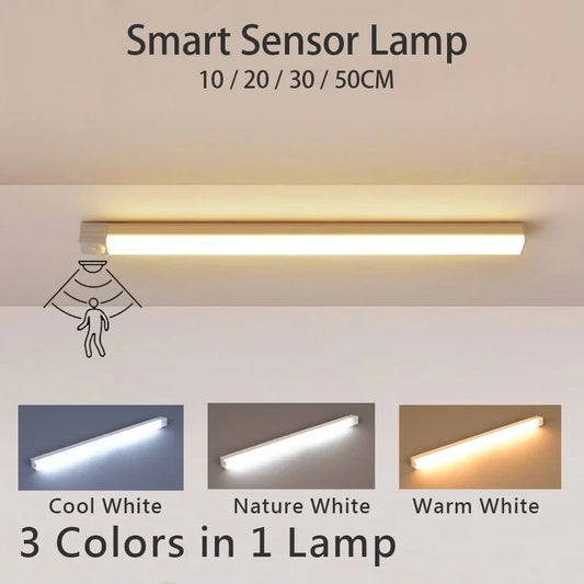 Luz noturna com sensor de movimento LED, recarregável, de indução, portátil, sem fio, magnética, para armário, cozinha, sala de cabeceira