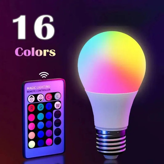 Lâmpada LED multicolorida E27 220V RGB de 16 cores, iluminação doméstica regulável, controle remoto de 24 teclas, lâmpada inteligente, luz ambiente