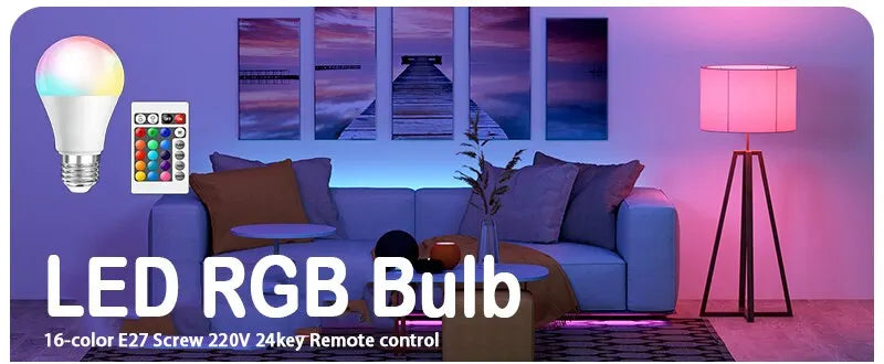 Lâmpada LED multicolorida E27 220V RGB de 16 cores, iluminação doméstica regulável, controle remoto de 24 teclas, lâmpada inteligente, luz ambiente