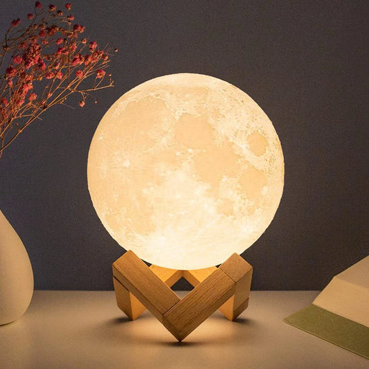 Lâmpada de lua LED de 8 cm, luz noturna alimentada por bateria com suporte, lâmpada estrelada, decoração de quarto, luzes noturnas, presente para crianças, lâmpada de lua